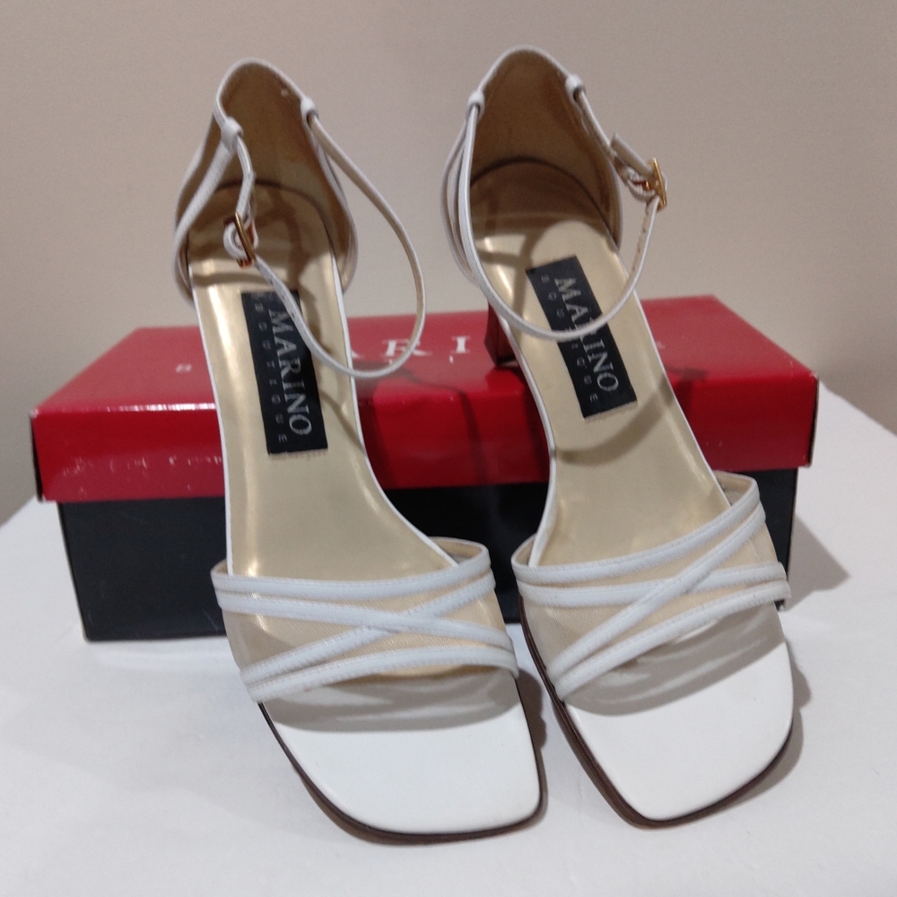 Marino Boutique White Mesh Leather Soft Napa Sandals Size 7